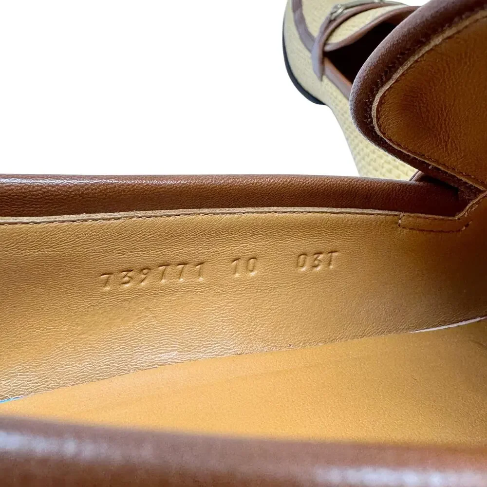 Gucci Horsebit Raffia Loafers Mens 10 Brown Leather Trim Italy